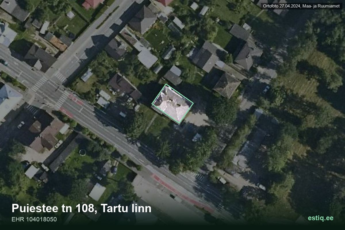 Puiestee tänav 108, Tartu – hoone aerofoto, kontuur ehitisregistri (EHR) andmetest