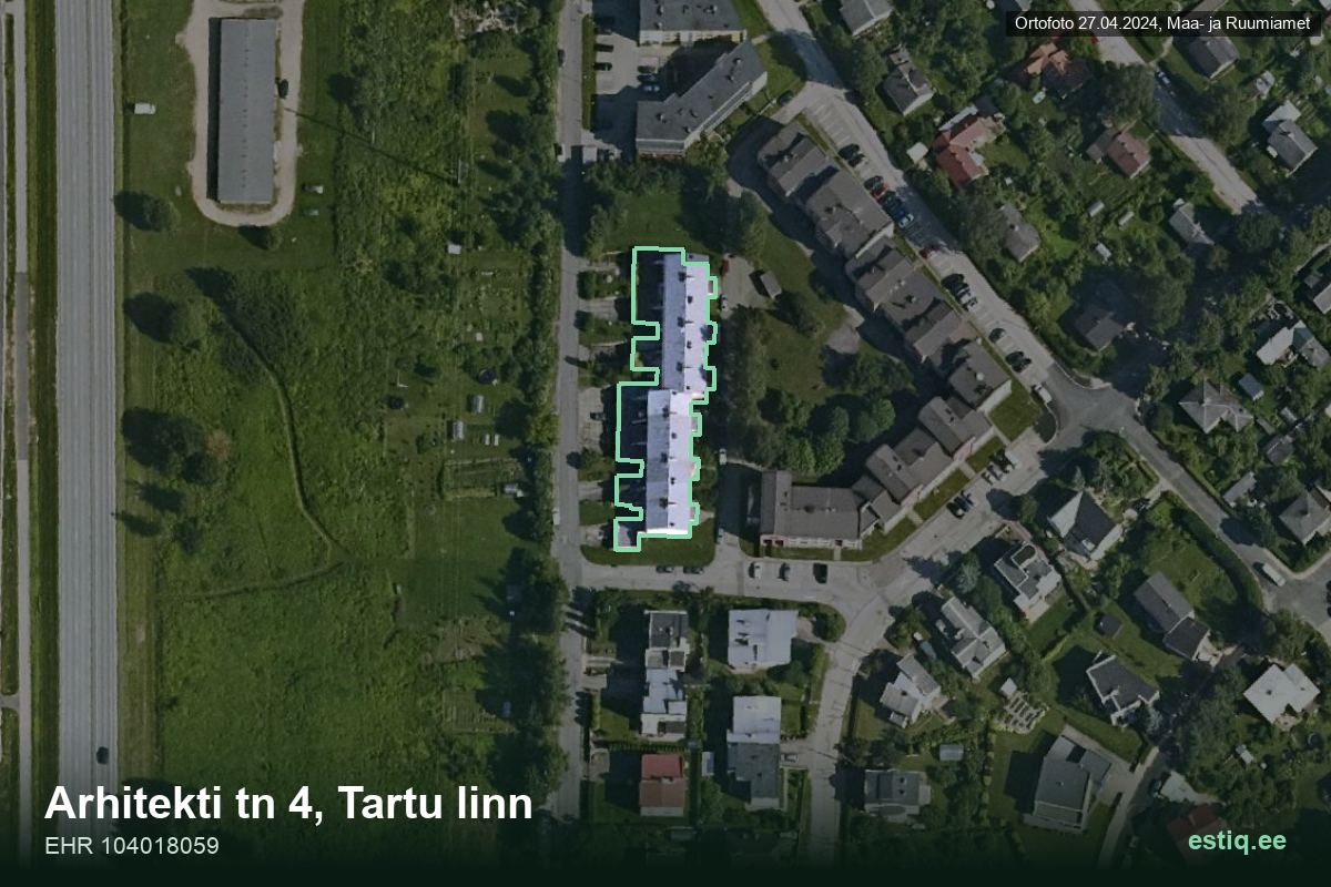 Arhitekti tänav 4, Tartu – hoone aerofoto, kontuur ehitisregistri (EHR) andmetest