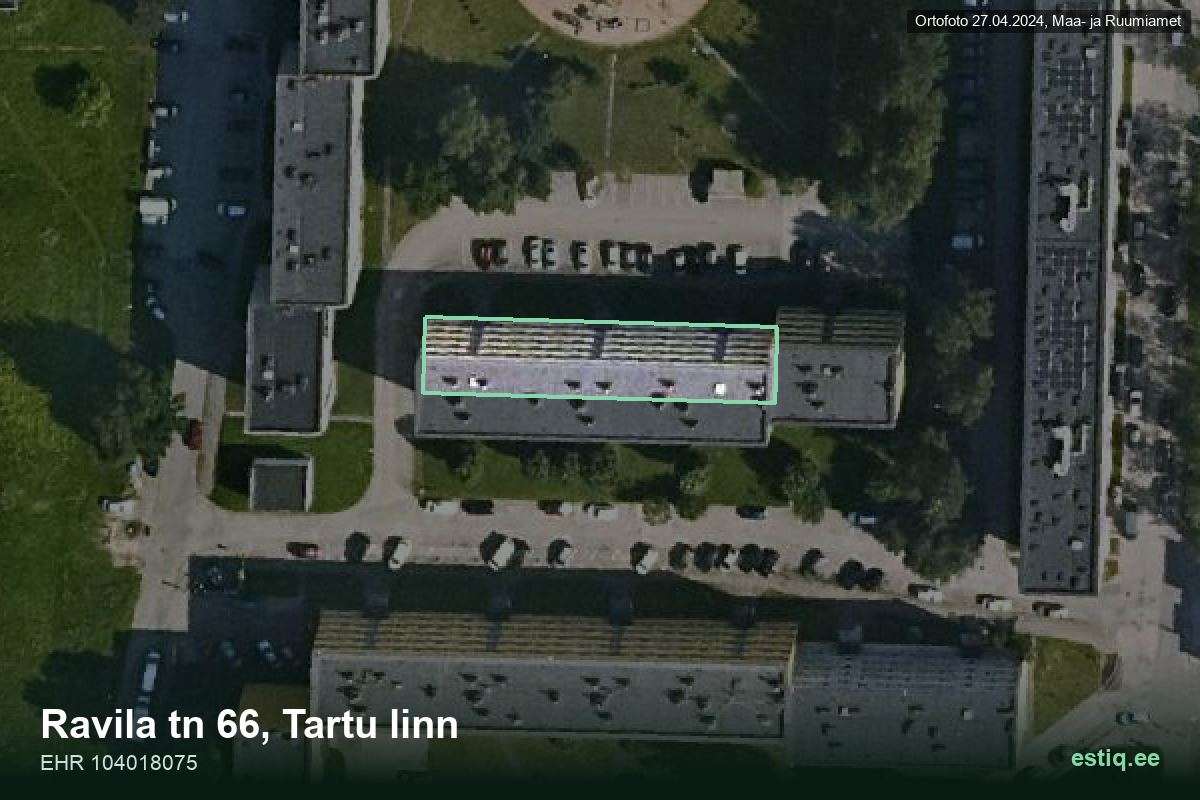Ravila tänav 66, Tartu – hoone aerofoto, kontuur ehitisregistri (EHR) andmetest