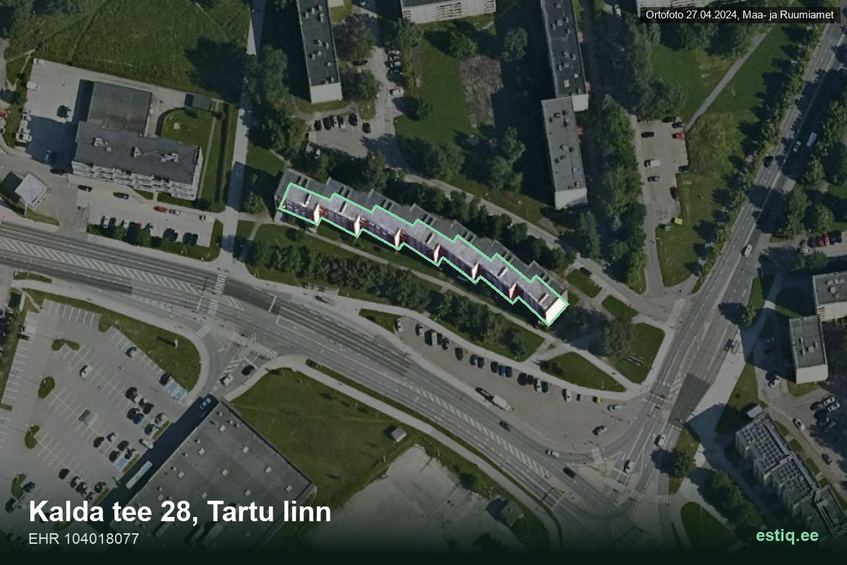 Kalda tee 28, Tartu – hoone aerofoto, kontuur ehitisregistri (EHR) andmetest