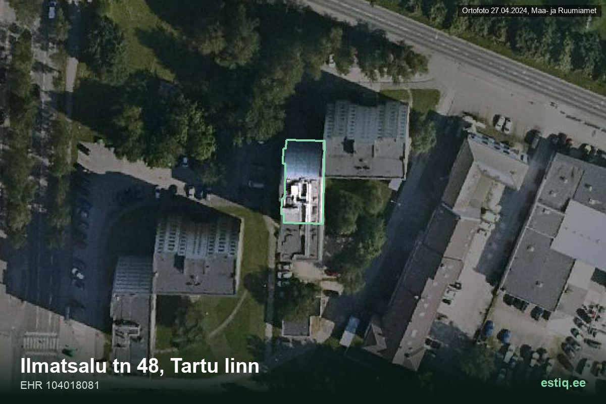Ilmatsalu tänav 48, Tartu – hoone aerofoto, kontuur ehitisregistri (EHR) andmetest