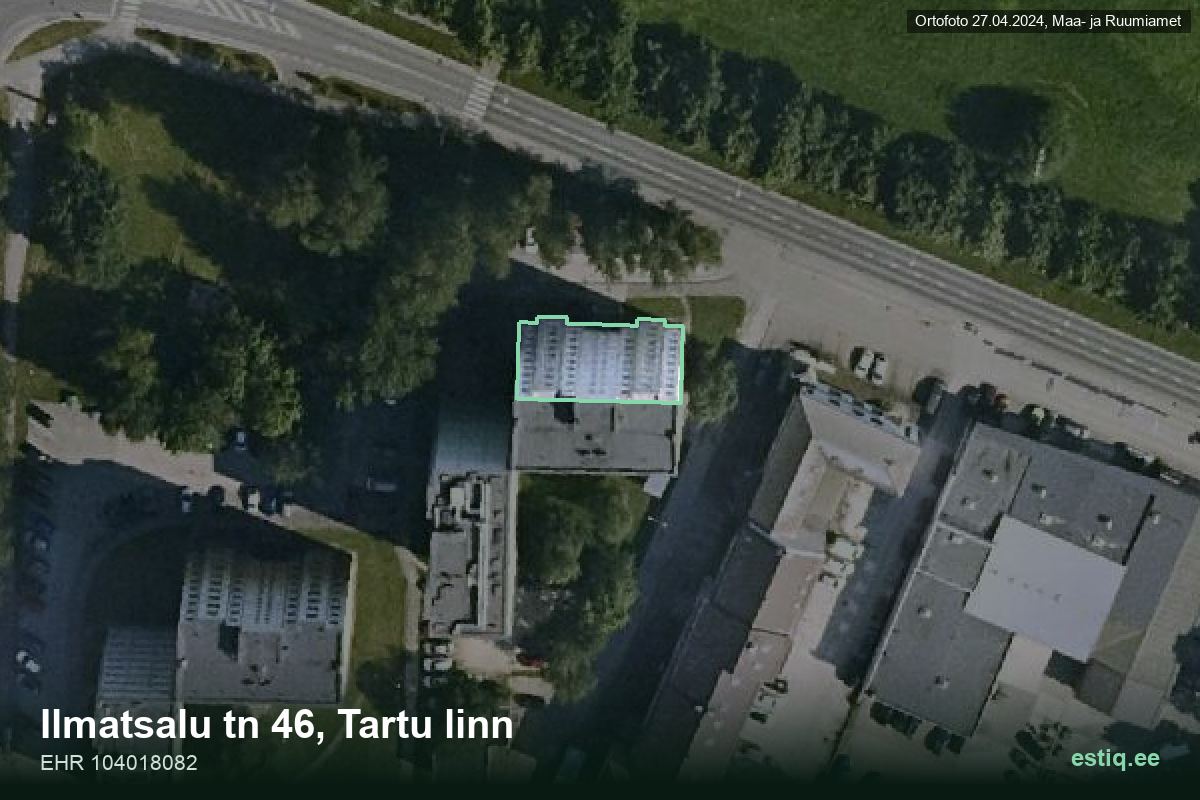 Ilmatsalu tänav 46, Tartu – hoone aerofoto, kontuur ehitisregistri (EHR) andmetest