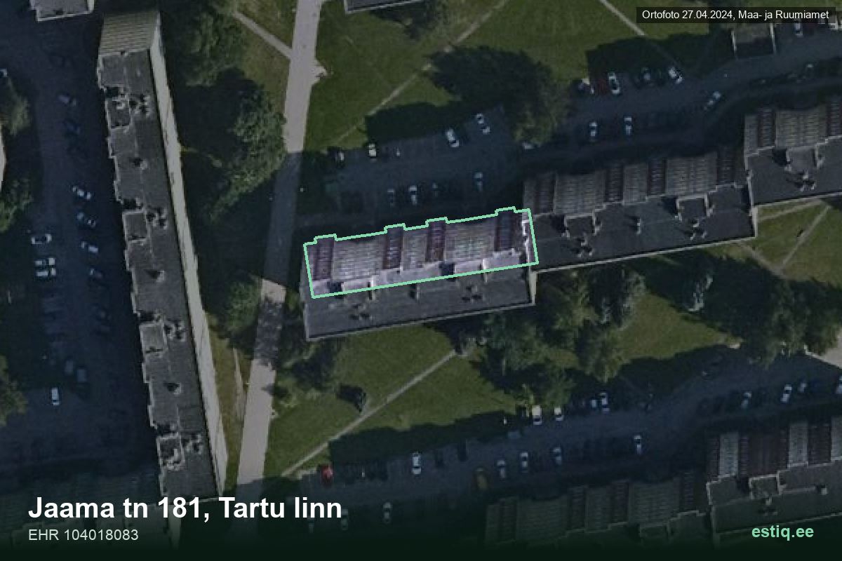 Jaama tänav 181, Tartu – hoone aerofoto, kontuur ehitisregistri (EHR) andmetest