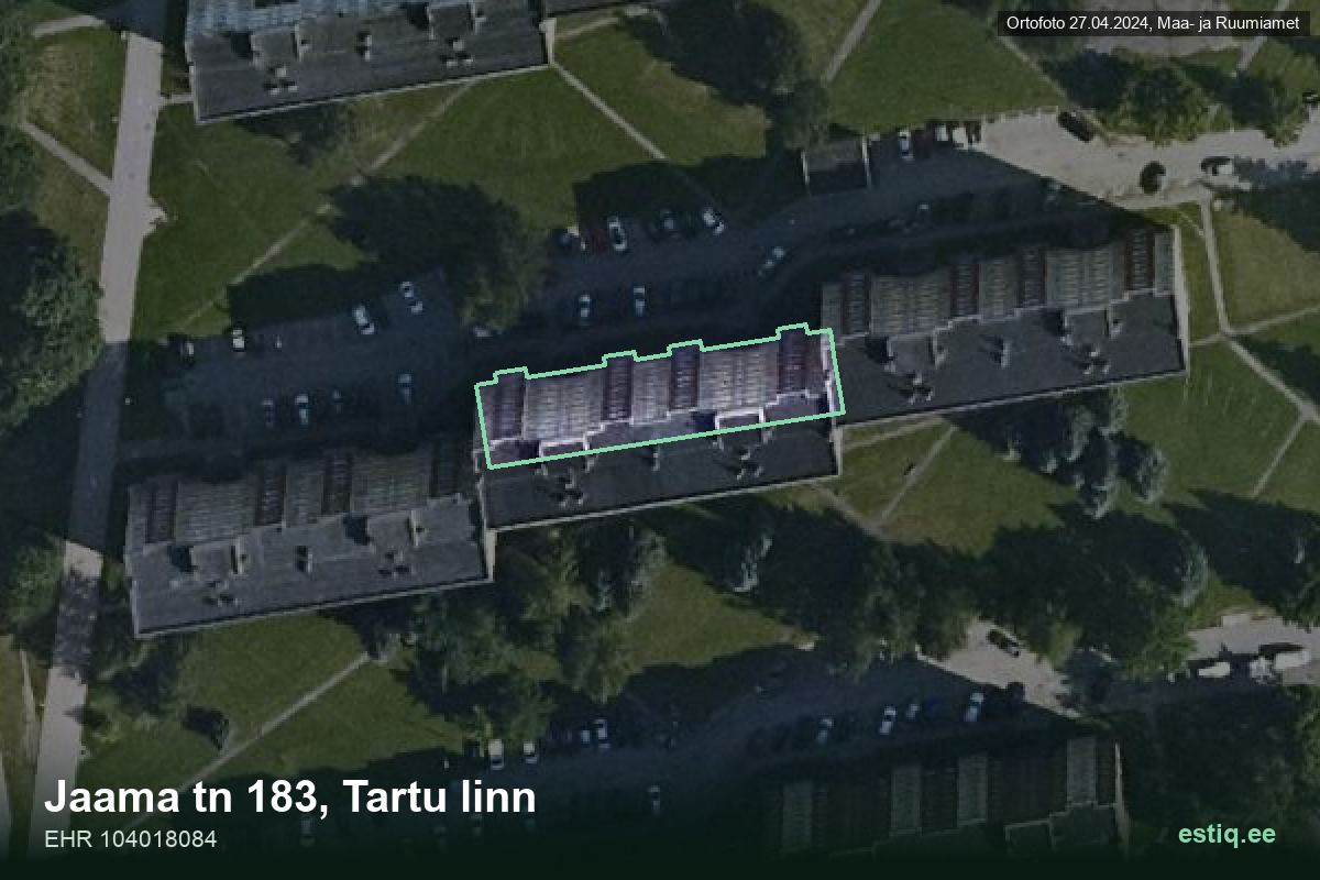 Jaama tänav 183, Tartu – hoone aerofoto, kontuur ehitisregistri (EHR) andmetest