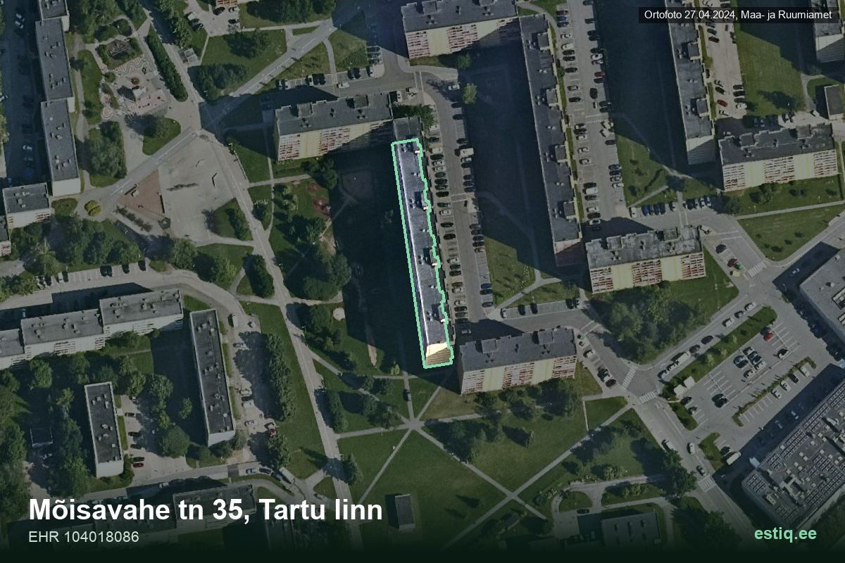 Mõisavahe tänav 35, Tartu – hoone aerofoto, kontuur ehitisregistri (EHR) andmetest