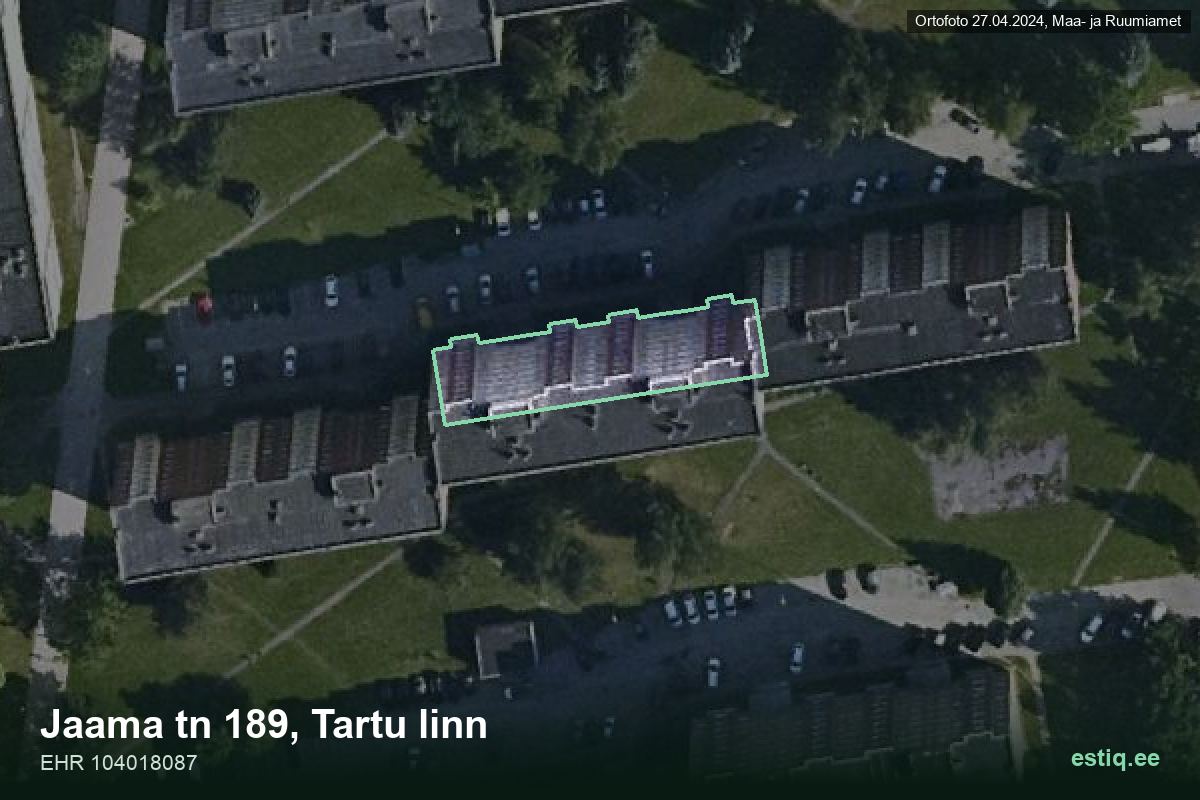 Jaama tänav 189, Tartu – hoone aerofoto, kontuur ehitisregistri (EHR) andmetest