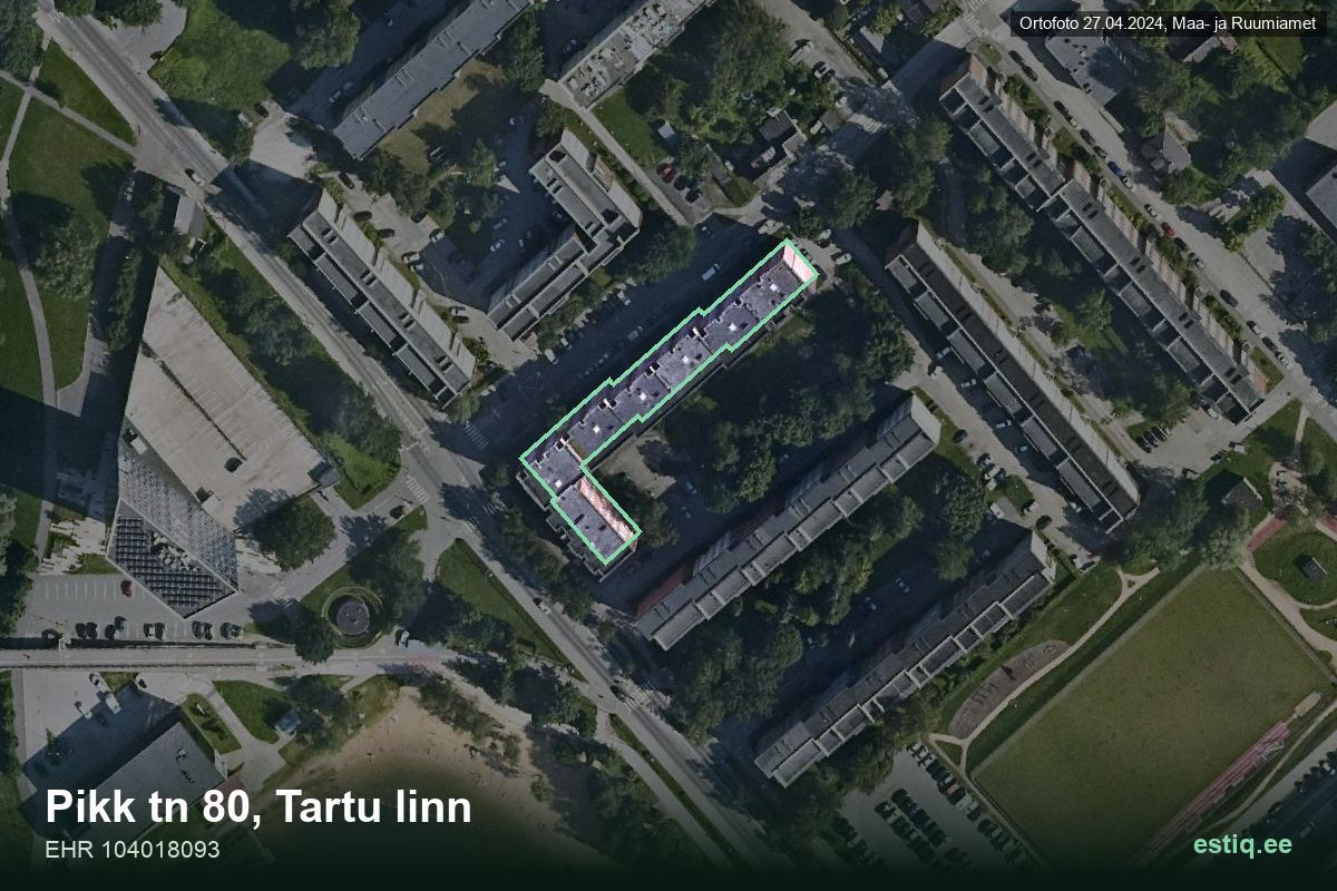 Pikk tänav 80, Tartu – ilmakuva rakennuksesta, ääriviiva rakennusrekisteristä (EHR)