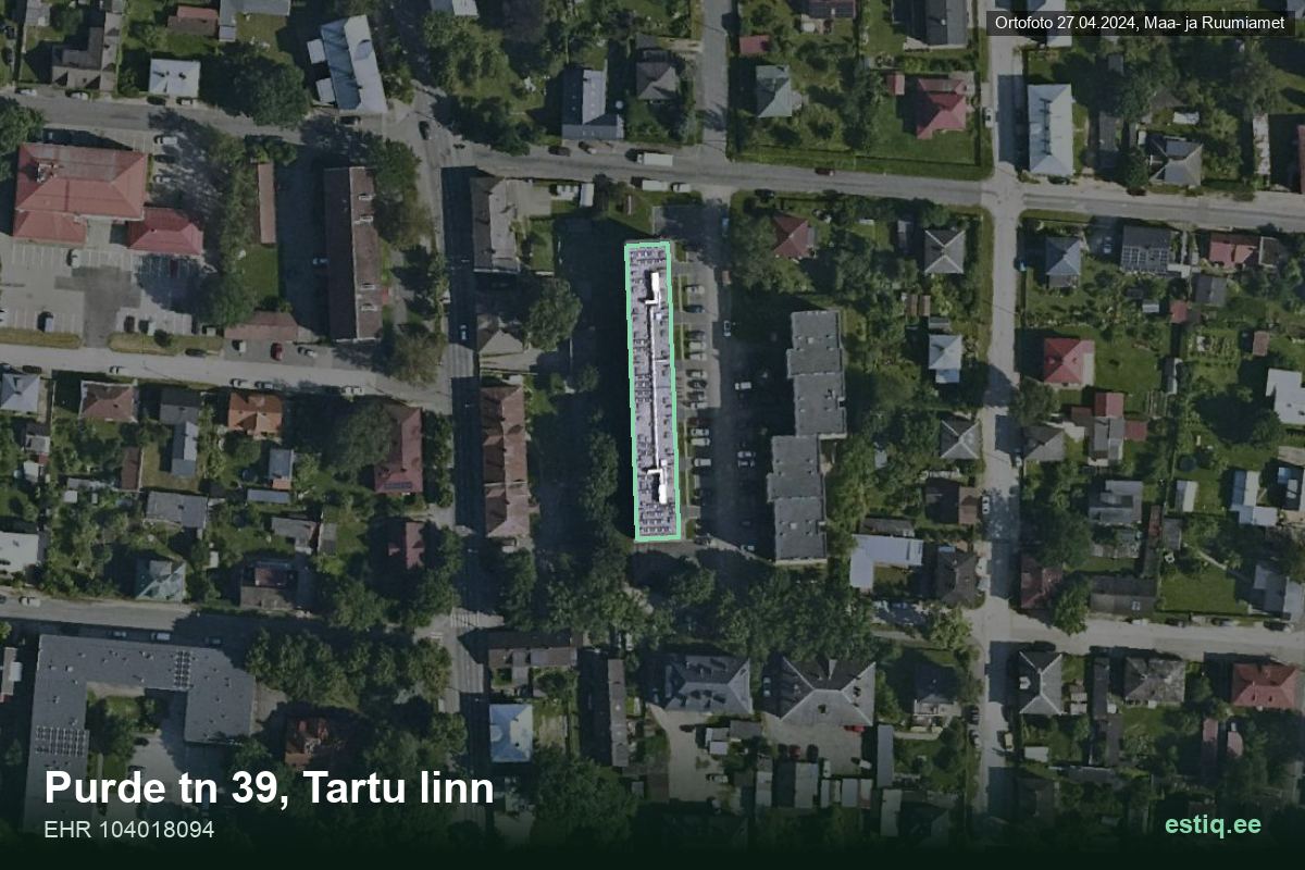 Purde tänav 39, Tartu – aerial photo of the building, outline from the Building Register (EHR)