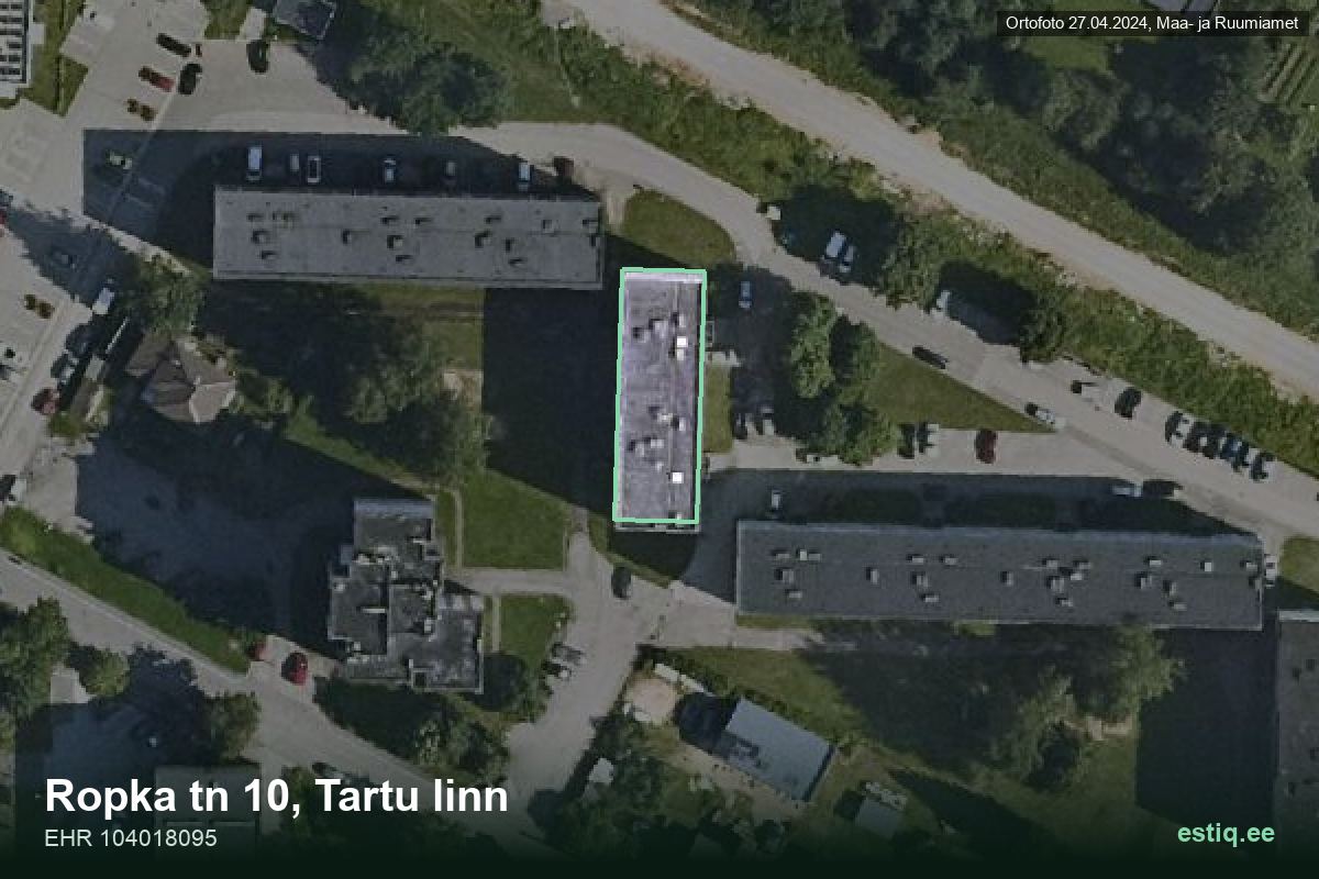 Ropka tänav 10, Tartu – ilmakuva rakennuksesta, ääriviiva rakennusrekisteristä (EHR)