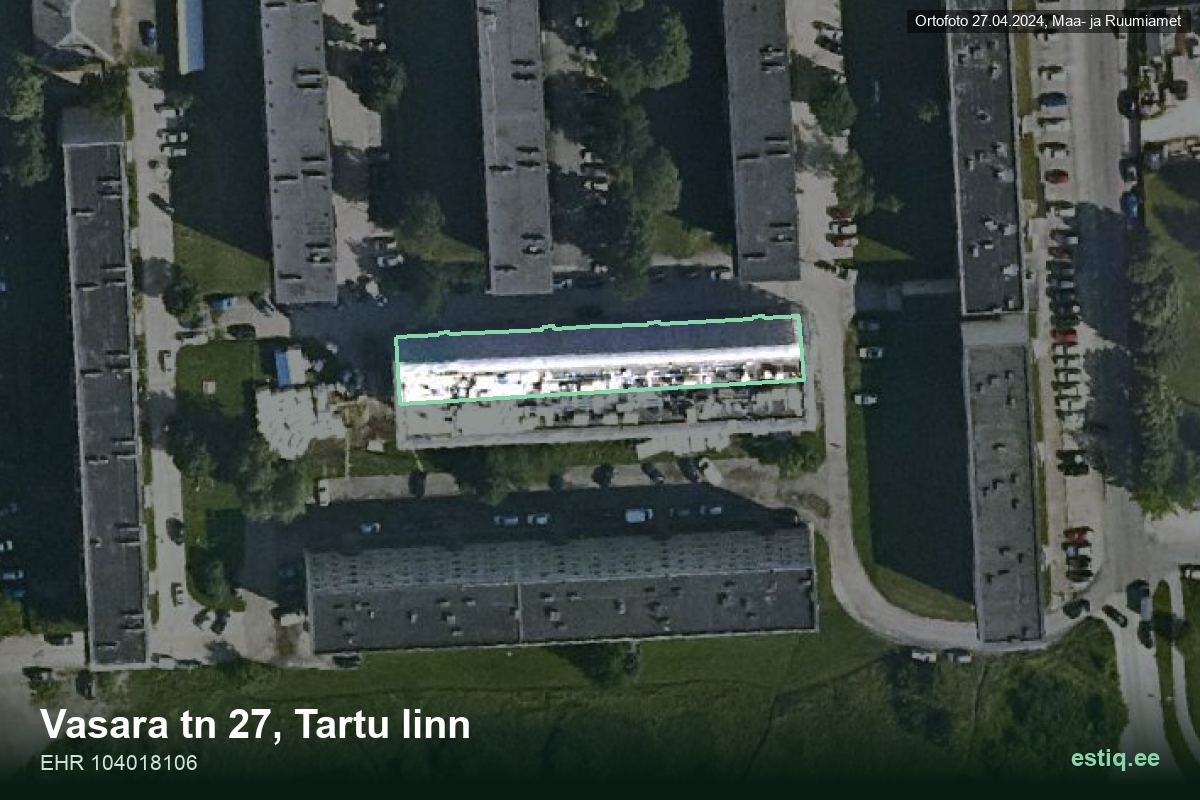 Vasara tänav 27, Tartu – hoone aerofoto, kontuur ehitisregistri (EHR) andmetest