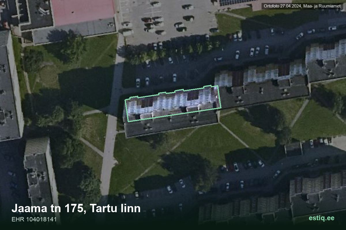 Jaama tänav 175, Tartu – аэрофото дома, контур по данным регистра строений (EHR)