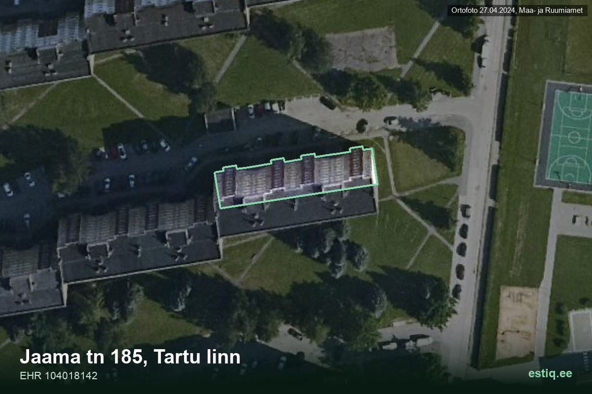 Jaama tänav 185, Tartu – ilmakuva rakennuksesta, ääriviiva rakennusrekisteristä (EHR)