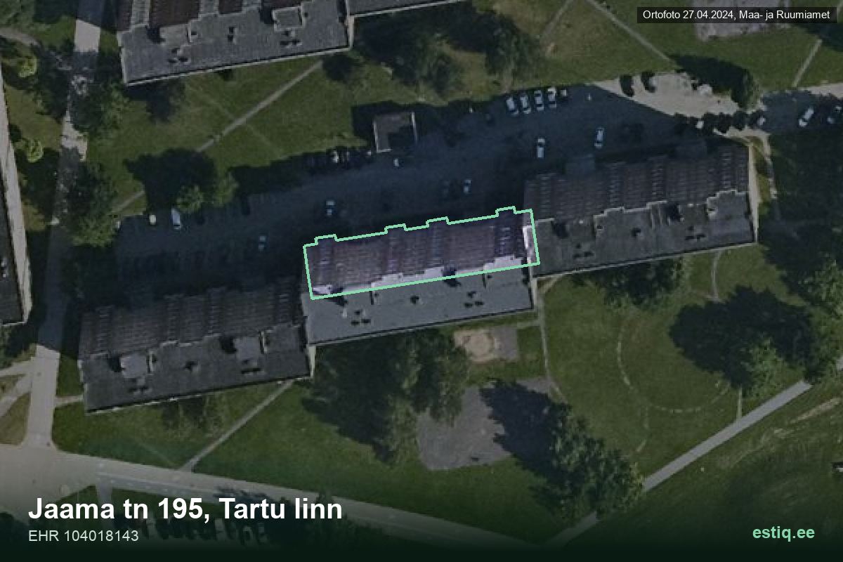 Jaama tänav 195, Tartu – hoone aerofoto, kontuur ehitisregistri (EHR) andmetest