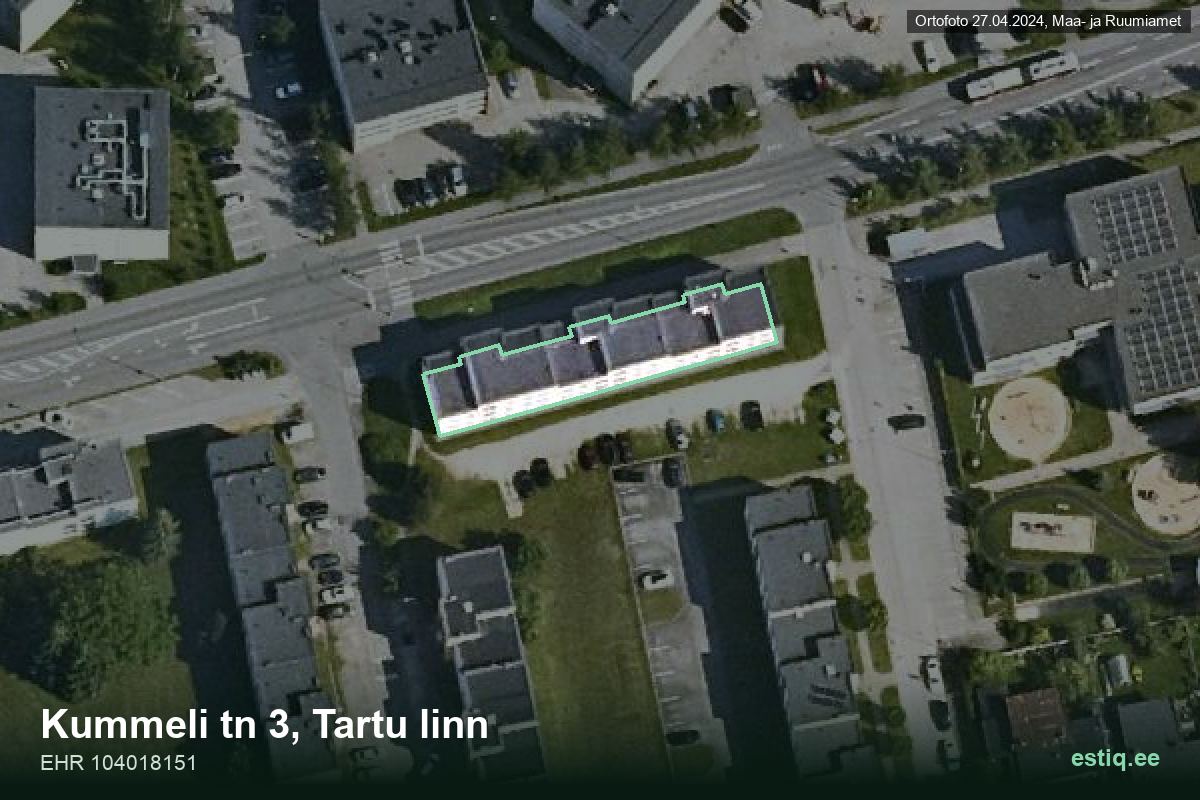 Kummeli tänav 3, Tartu – hoone aerofoto, kontuur ehitisregistri (EHR) andmetest