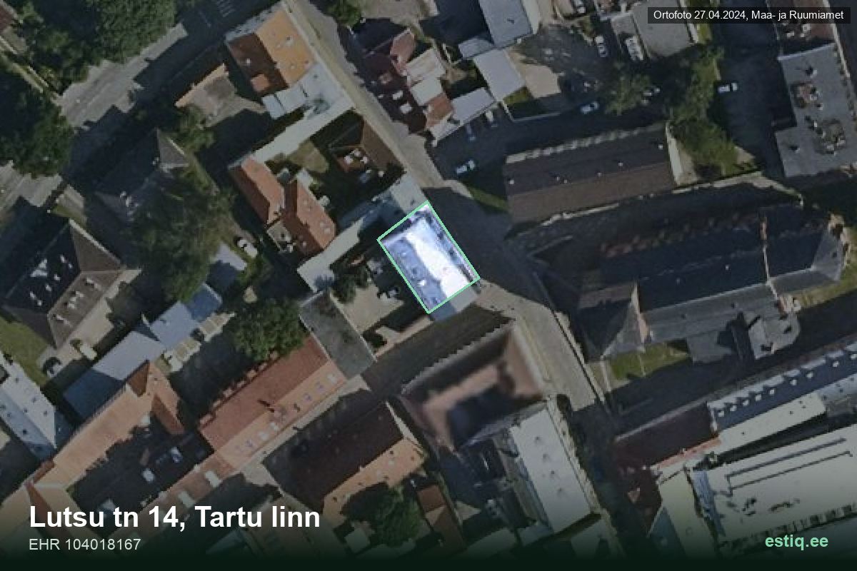 Lutsu tänav 14, Tartu – hoone aerofoto, kontuur ehitisregistri (EHR) andmetest