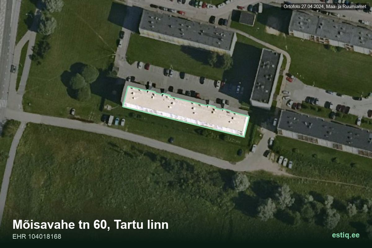 Mõisavahe tänav 60, Tartu – hoone aerofoto, kontuur ehitisregistri (EHR) andmetest
