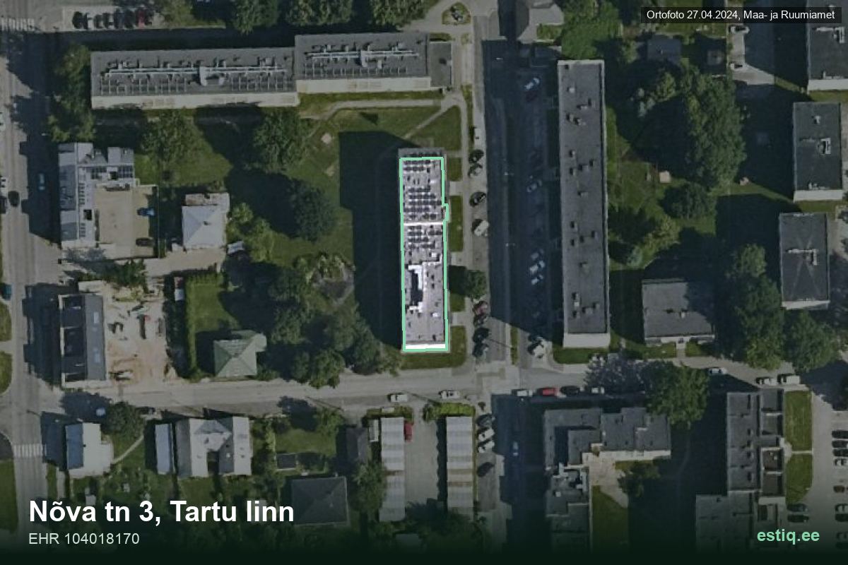 Nõva tänav 3, Tartu – hoone aerofoto, kontuur ehitisregistri (EHR) andmetest