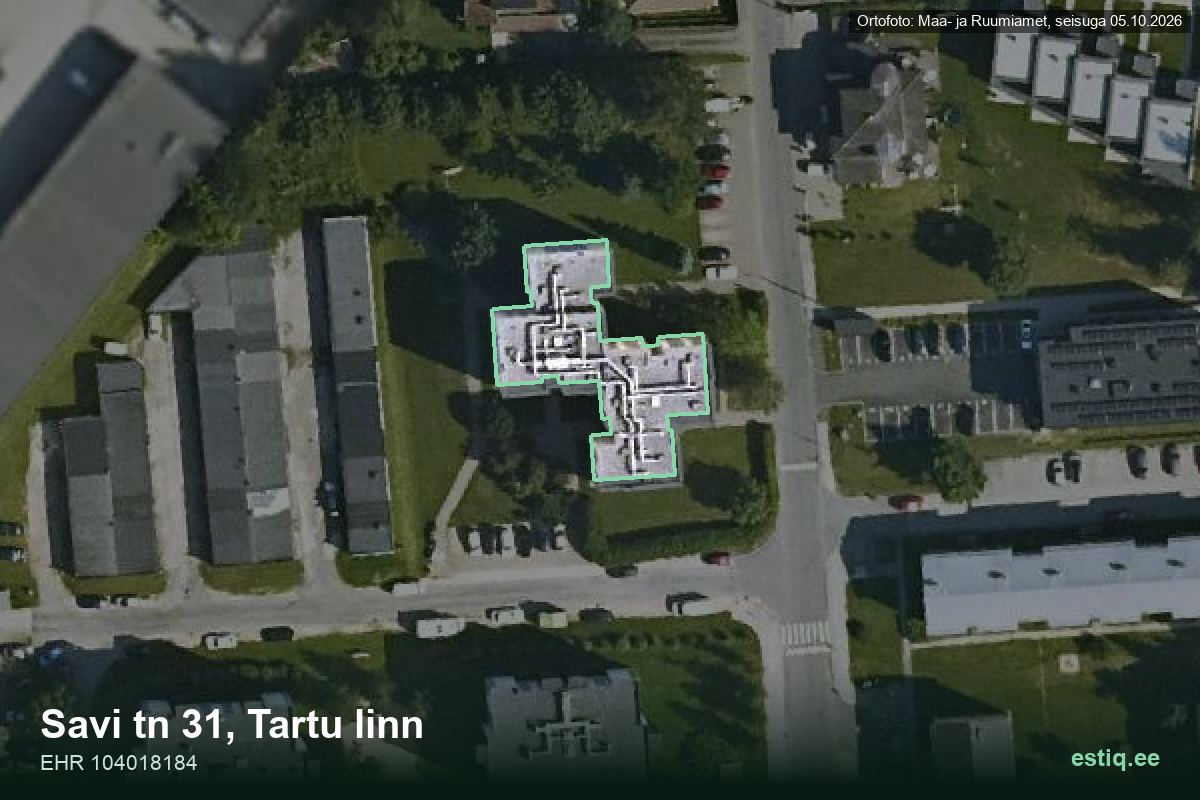 Savi tänav 31, Tartu – hoone aerofoto, kontuur ehitisregistri (EHR) andmetest