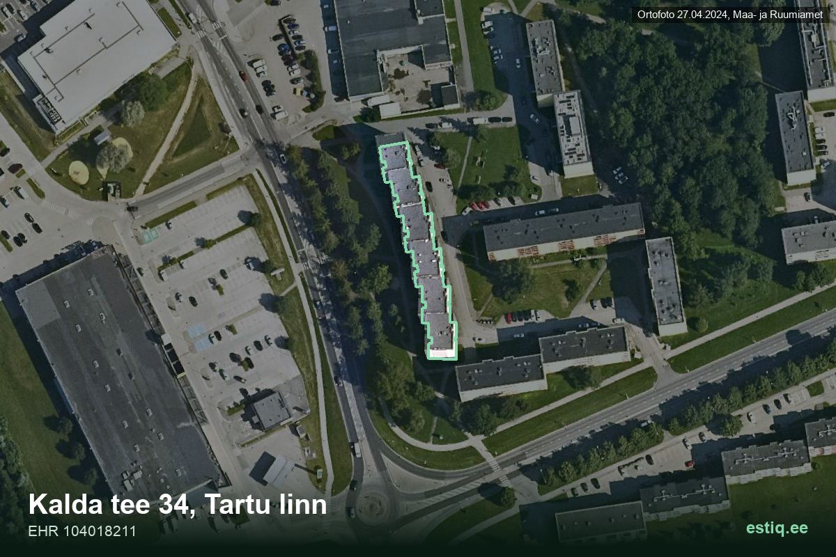 Kalda tee 34, Tartu – hoone aerofoto, kontuur ehitisregistri (EHR) andmetest