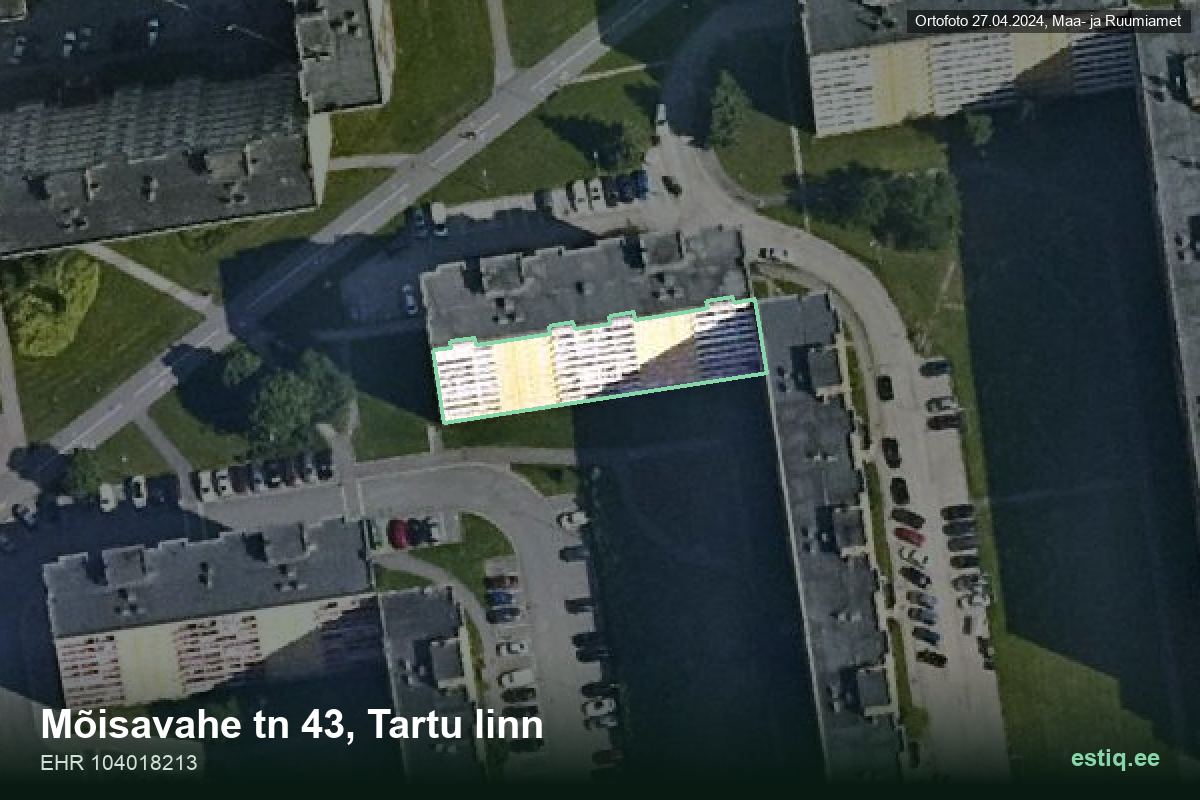 Mõisavahe tänav 43, Tartu – hoone aerofoto, kontuur ehitisregistri (EHR) andmetest