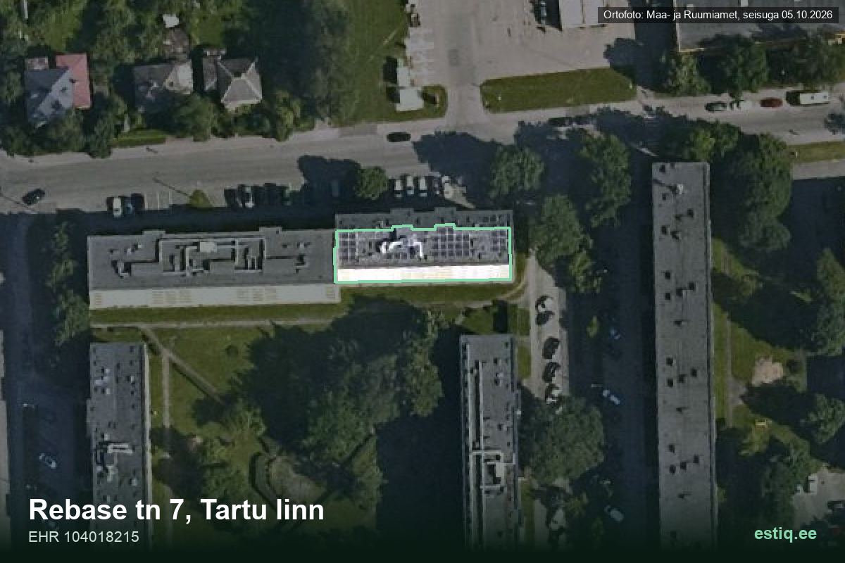 Rebase tänav 7, Tartu – hoone aerofoto, kontuur ehitisregistri (EHR) andmetest