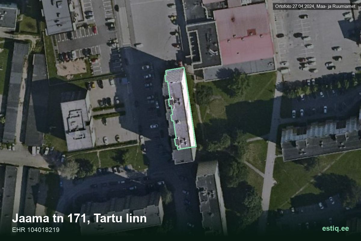 Jaama tänav 171, Tartu – аэрофото дома, контур по данным регистра строений (EHR)