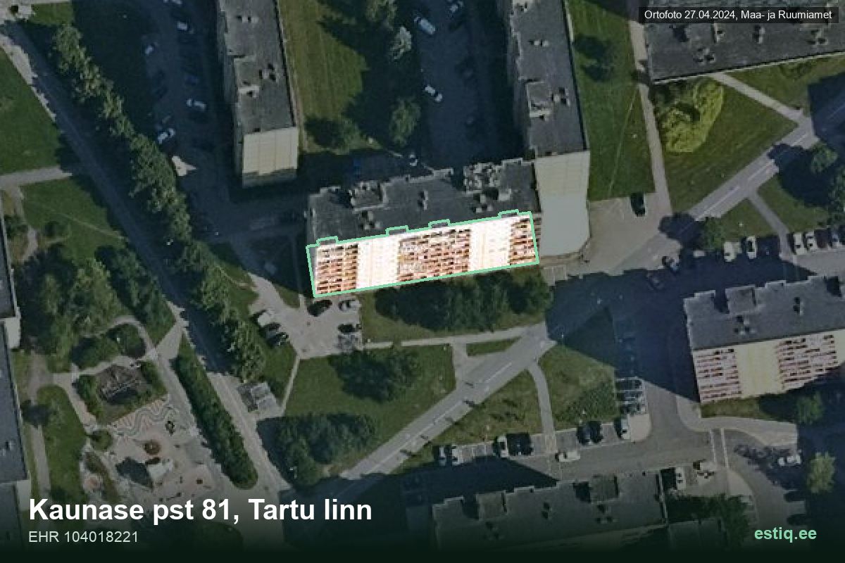 Kaunase pst 81, Tartu – hoone aerofoto, kontuur ehitisregistri (EHR) andmetest