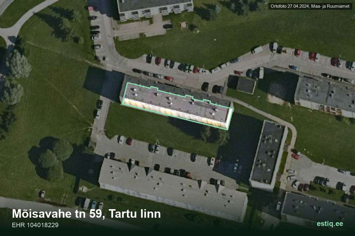 Mõisavahe tänav 59, Tartu – hoone aerofoto, kontuur ehitisregistri (EHR) andmetest