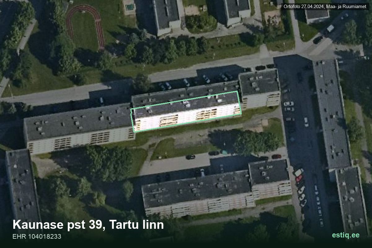 Kaunase pst 39, Tartu – hoone aerofoto, kontuur ehitisregistri (EHR) andmetest