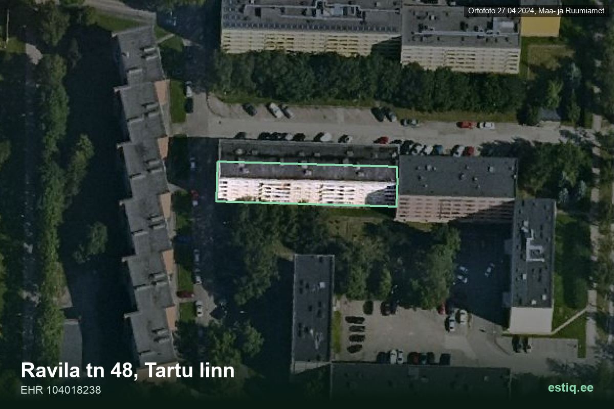 Ravila tänav 48, Tartu – hoone aerofoto, kontuur ehitisregistri (EHR) andmetest