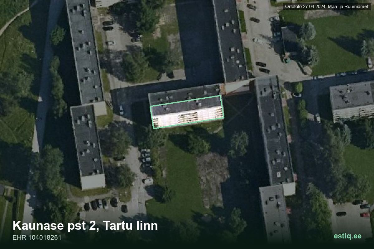 Kaunase pst 2, Tartu – hoone aerofoto, kontuur ehitisregistri (EHR) andmetest