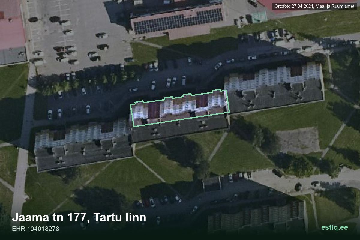 Jaama tänav 177, Tartu – ilmakuva rakennuksesta, ääriviiva rakennusrekisteristä (EHR)