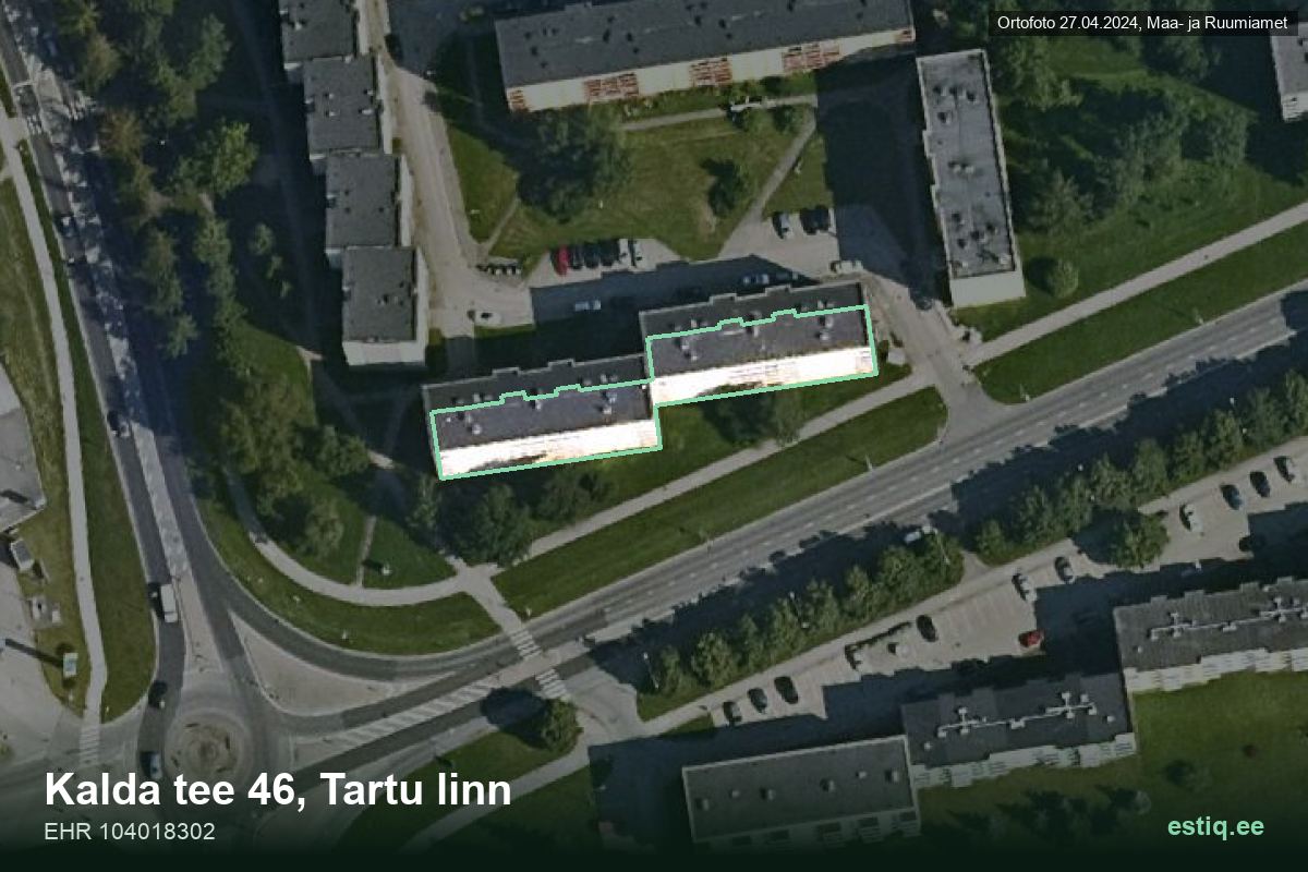 Kalda tee 46, Tartu – hoone aerofoto, kontuur ehitisregistri (EHR) andmetest