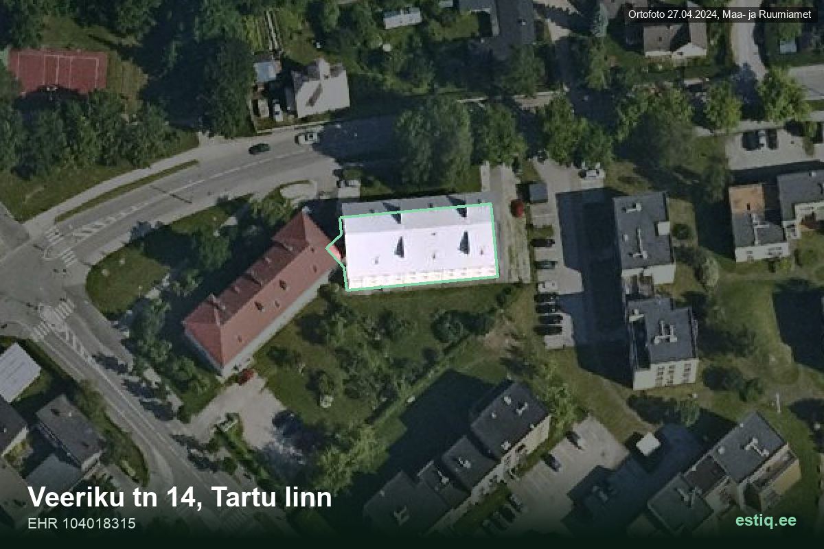 Veeriku tänav 14, Tartu – aerial photo of the building, outline from the Building Register (EHR)