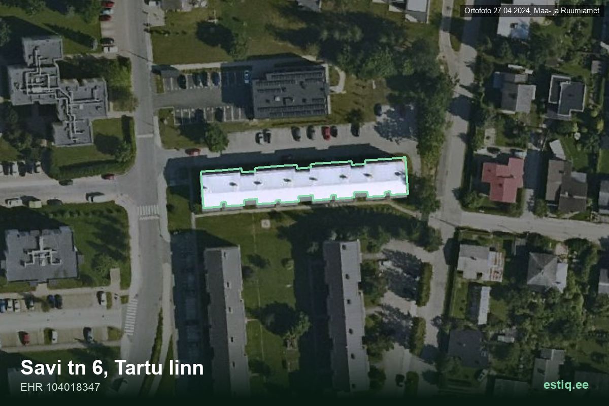 Savi tänav 6, Tartu – ilmakuva rakennuksesta, ääriviiva rakennusrekisteristä (EHR)