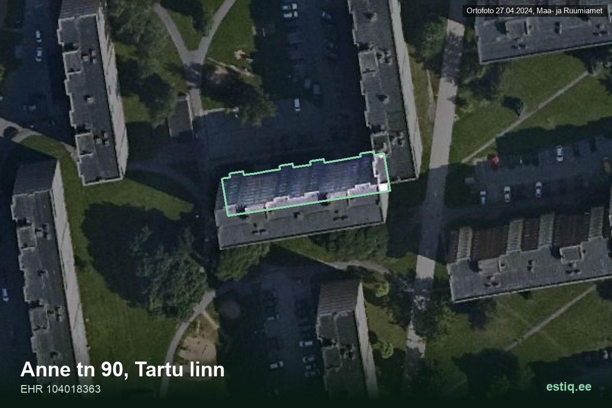 Anne tänav 90, Tartu – hoone aerofoto, kontuur ehitisregistri (EHR) andmetest
