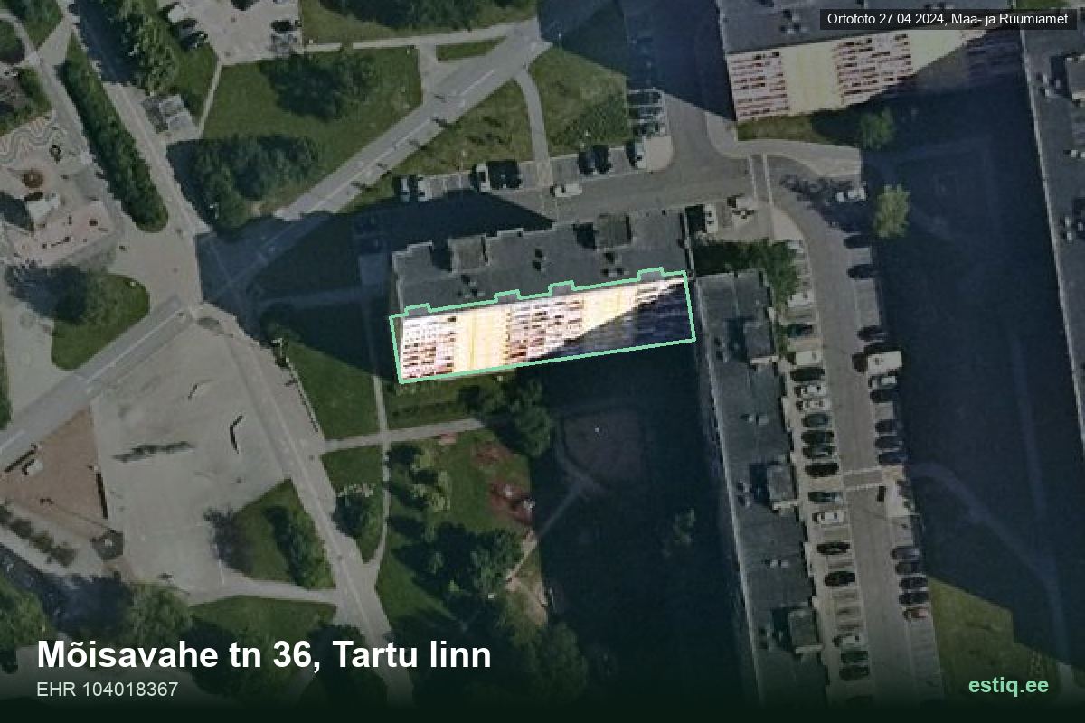 Mõisavahe tänav 36, Tartu – hoone aerofoto, kontuur ehitisregistri (EHR) andmetest