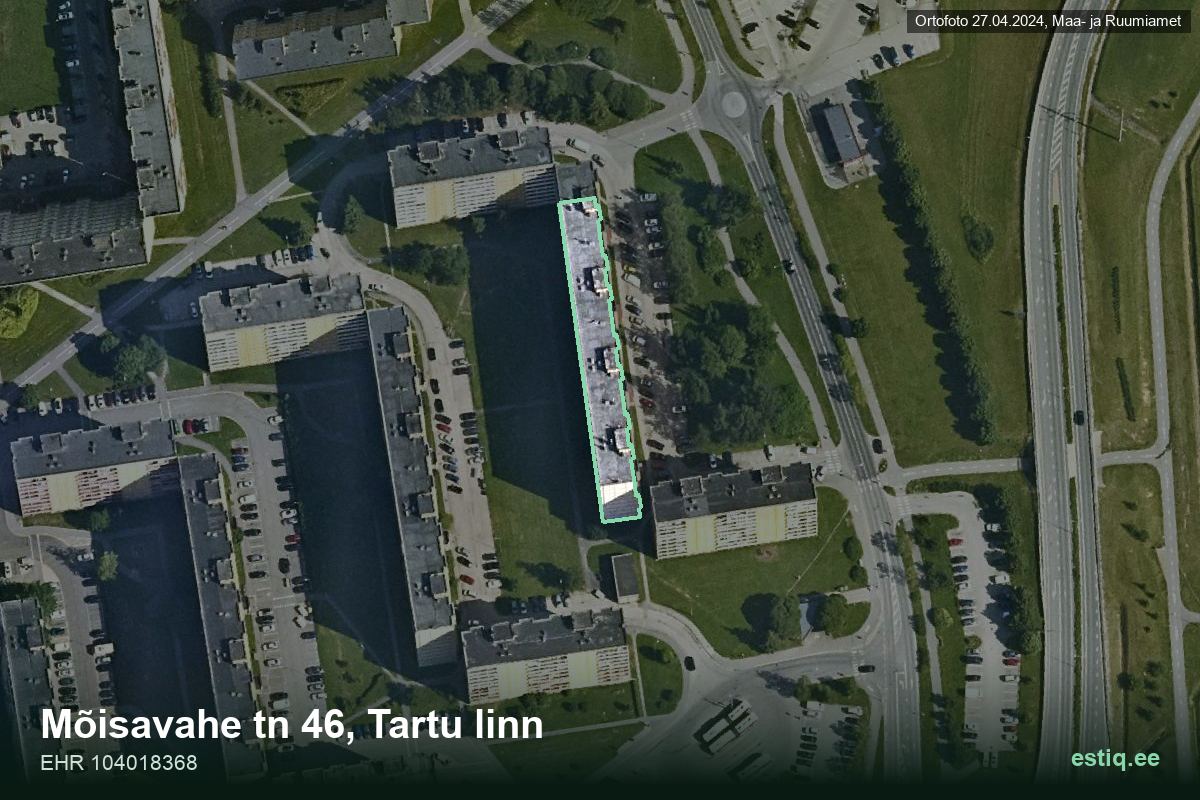 Mõisavahe tänav 46, Tartu – hoone aerofoto, kontuur ehitisregistri (EHR) andmetest