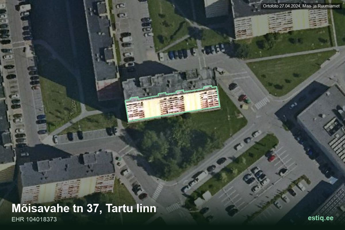 Mõisavahe tänav 37, Tartu – hoone aerofoto, kontuur ehitisregistri (EHR) andmetest