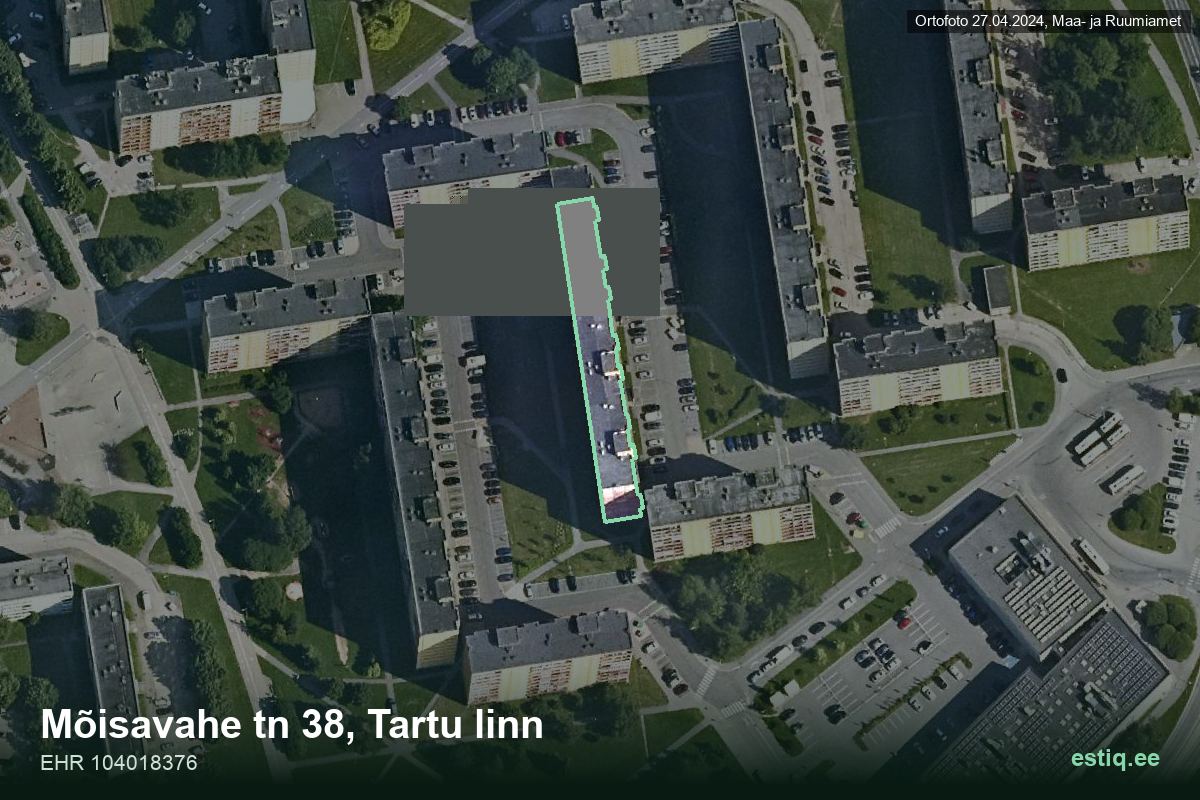 Mõisavahe tänav 38, Tartu – hoone aerofoto, kontuur ehitisregistri (EHR) andmetest