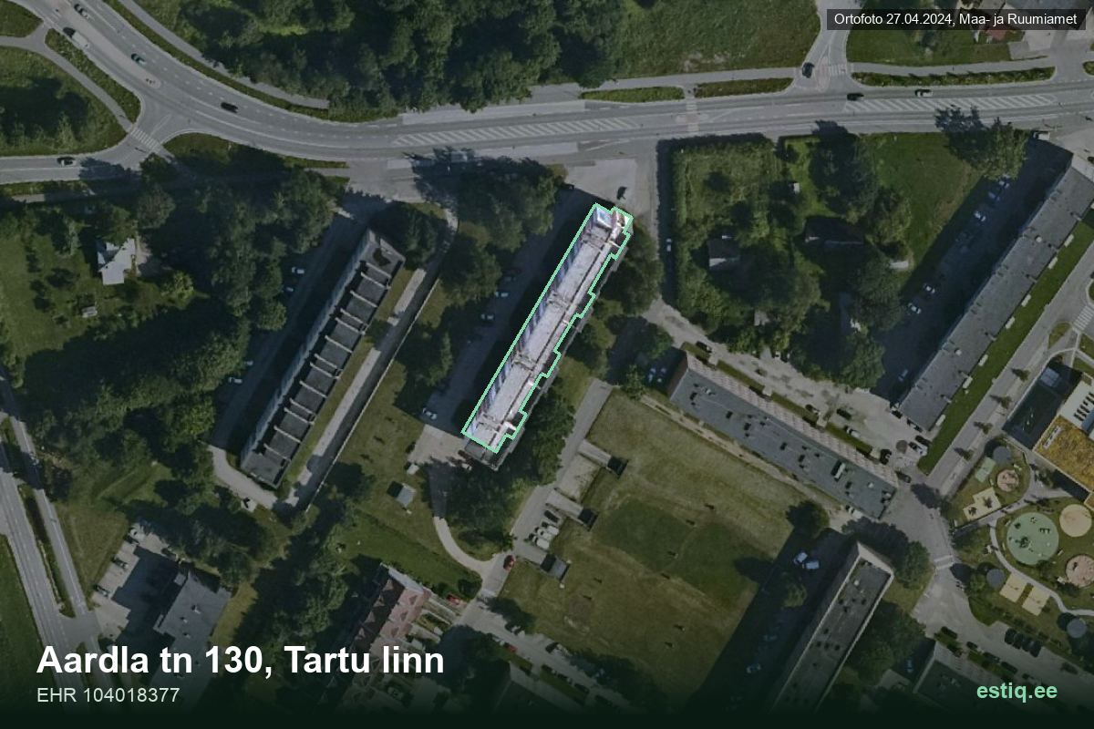 Aardla tänav 130, Tartu – ilmakuva rakennuksesta, ääriviiva rakennusrekisteristä (EHR)