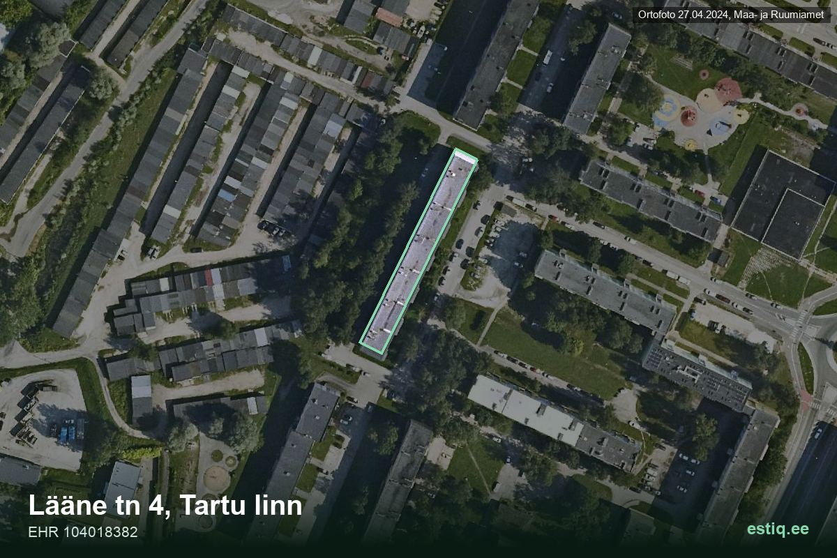 Lääne tänav 4, Tartu – aerial photo of the building, outline from the Building Register (EHR)