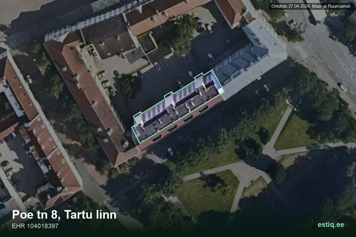 Poe tänav 8, Tartu – aerial photo of the building, outline from the Building Register (EHR)