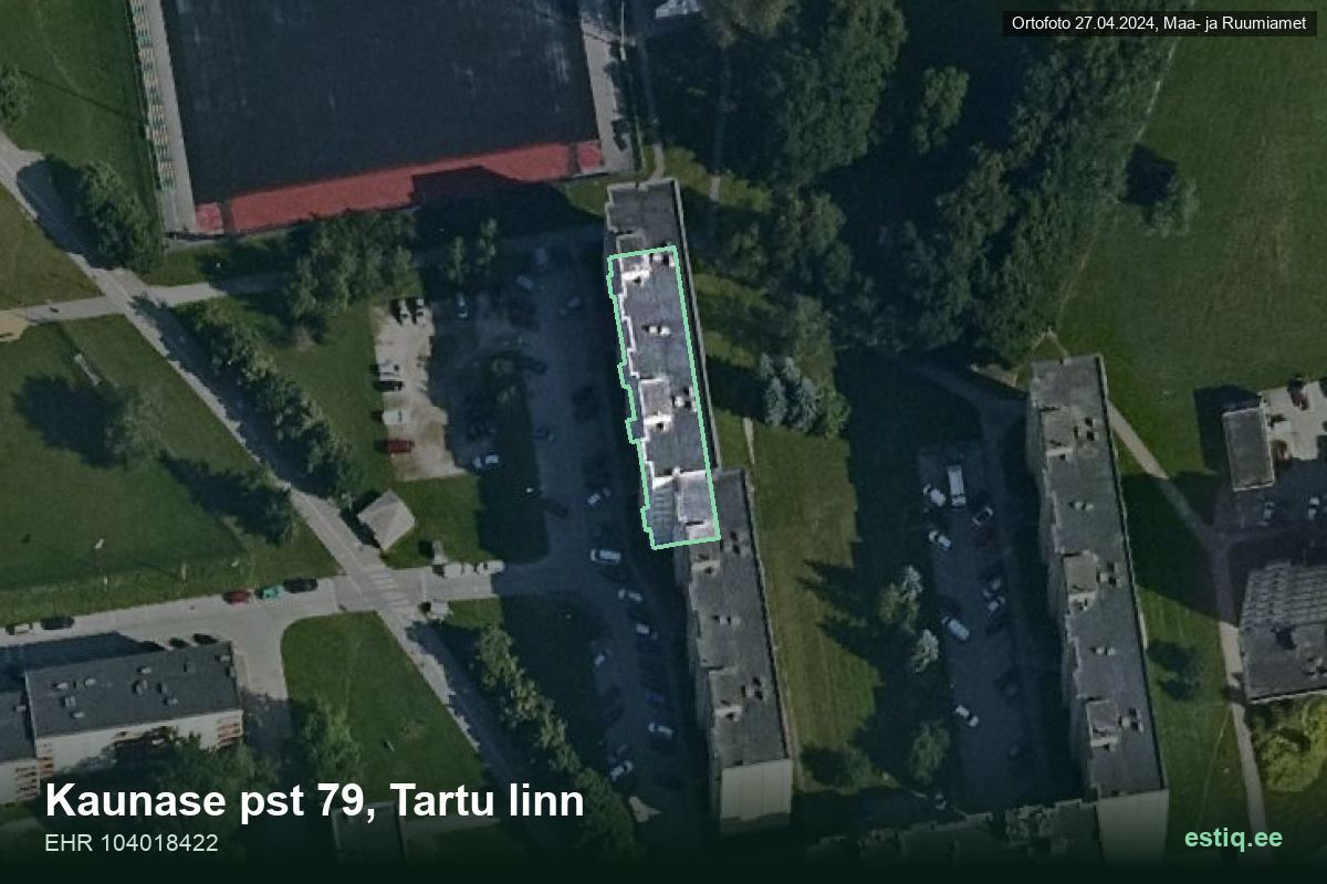 Kaunase pst 79, Tartu – hoone aerofoto, kontuur ehitisregistri (EHR) andmetest