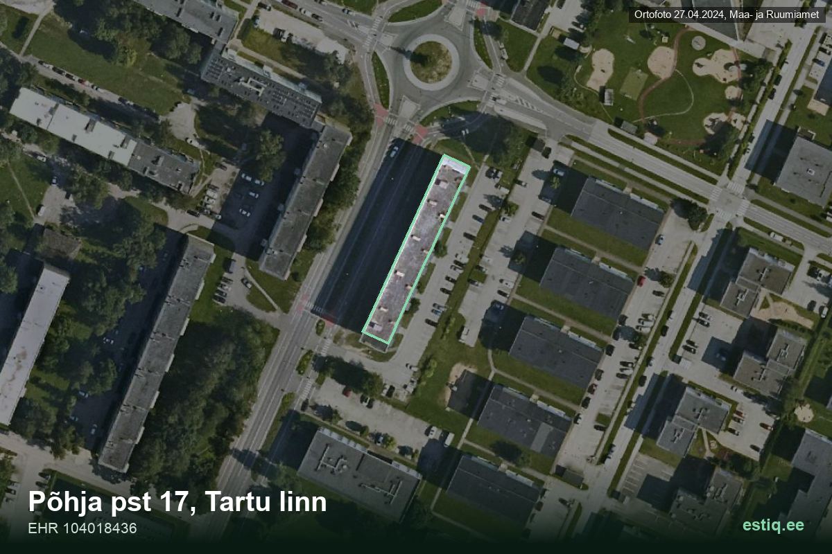 Põhja pst 17, Tartu – aerial photo of the building, outline from the Building Register (EHR)