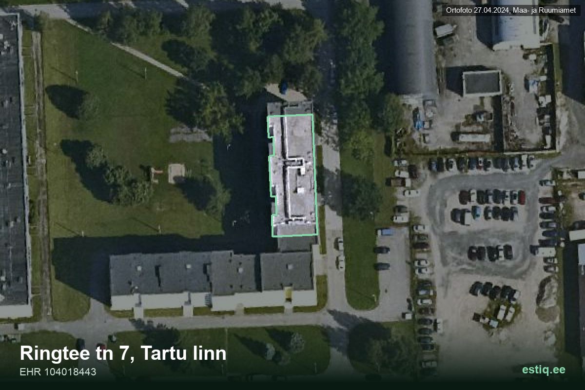 Ringtee tänav 7, Tartu – hoone aerofoto, kontuur ehitisregistri (EHR) andmetest