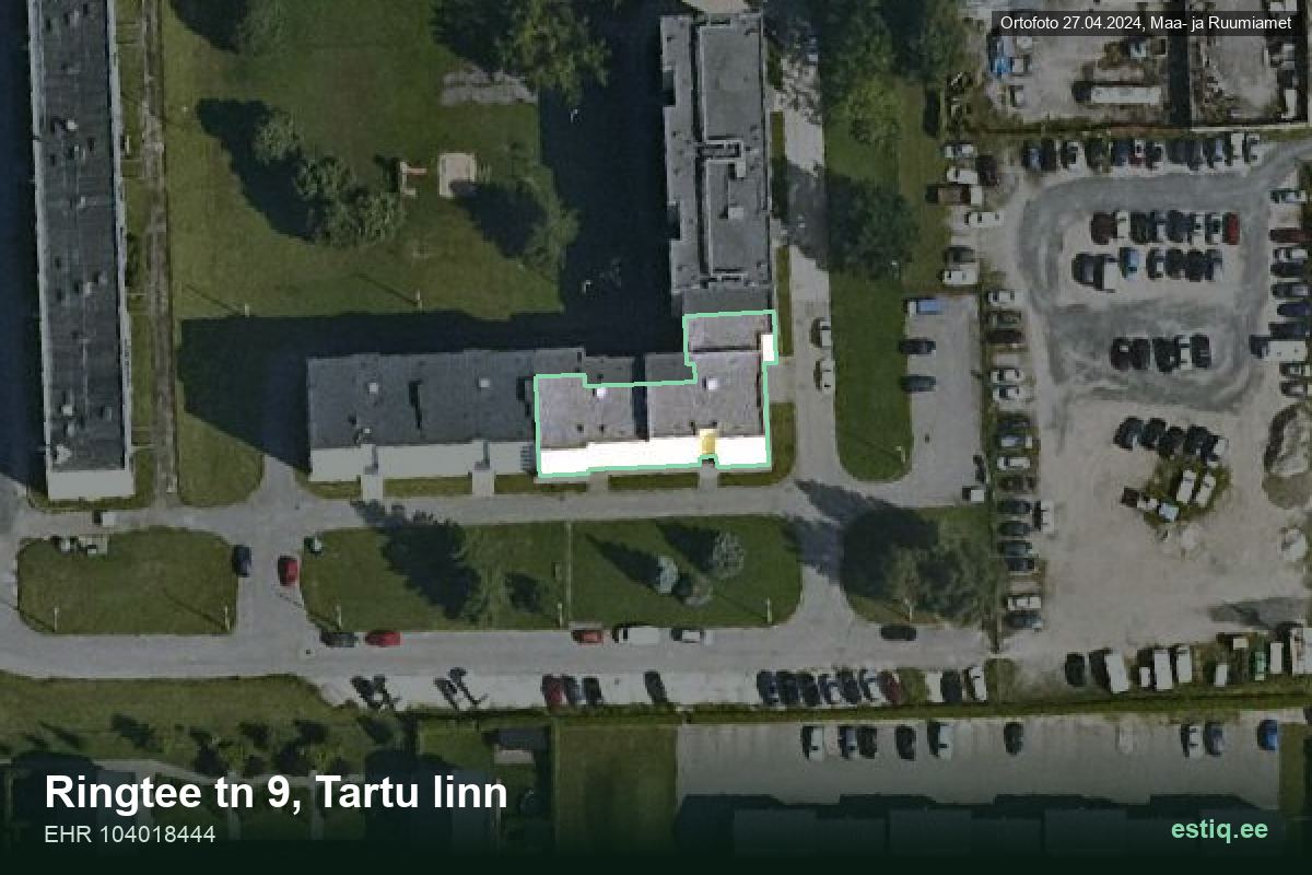 Ringtee tänav 9, Tartu – hoone aerofoto, kontuur ehitisregistri (EHR) andmetest