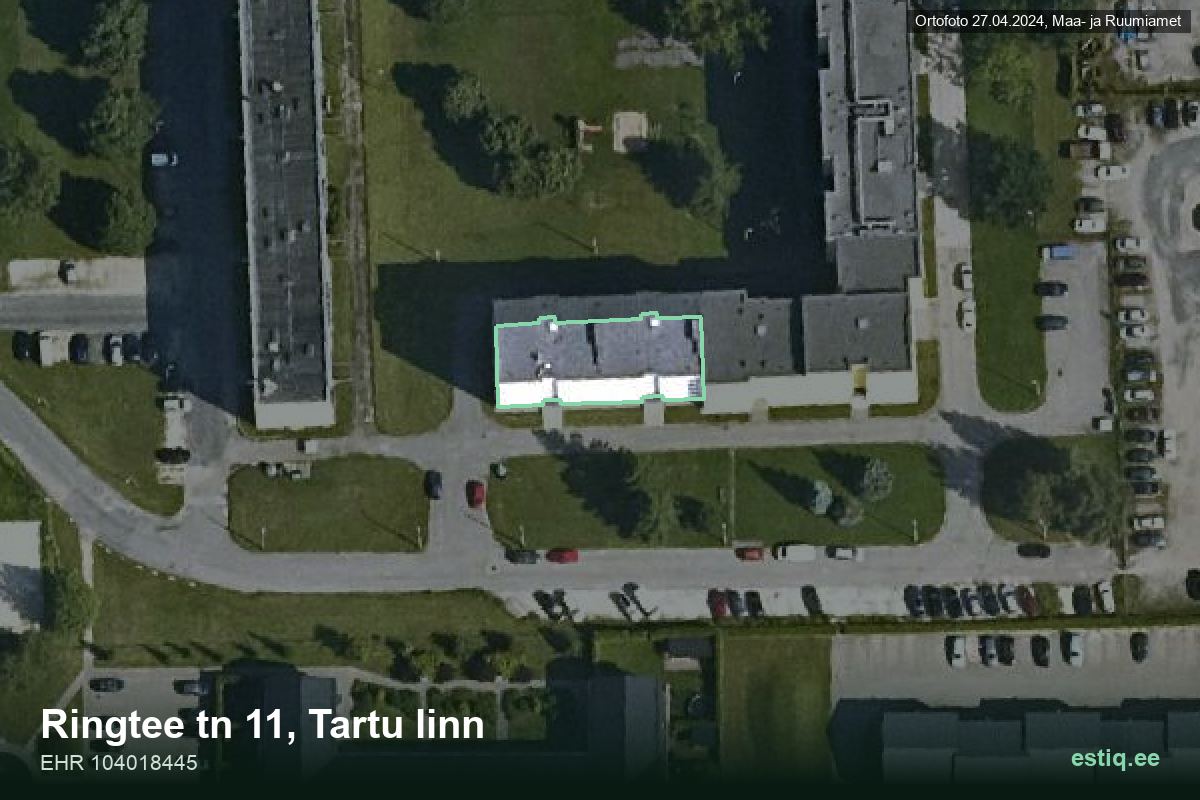 Ringtee tänav 11, Tartu – hoone aerofoto, kontuur ehitisregistri (EHR) andmetest