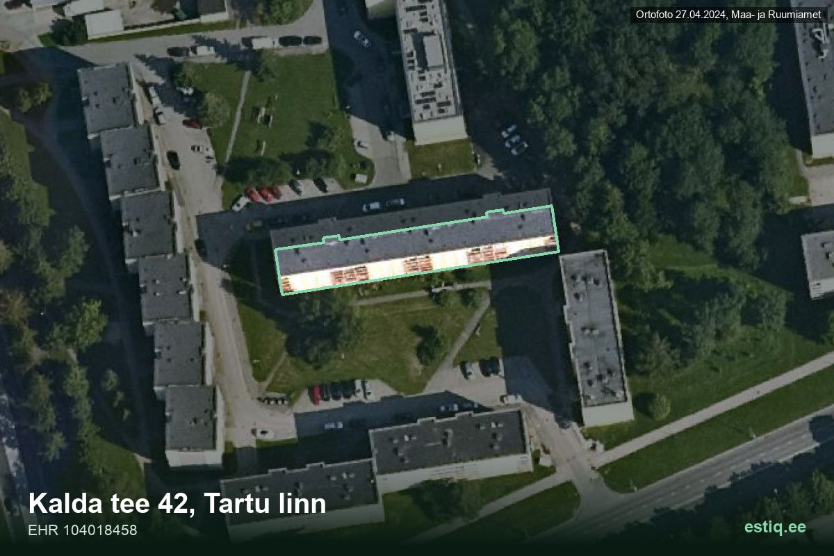 Kalda tee 42, Tartu – hoone aerofoto, kontuur ehitisregistri (EHR) andmetest
