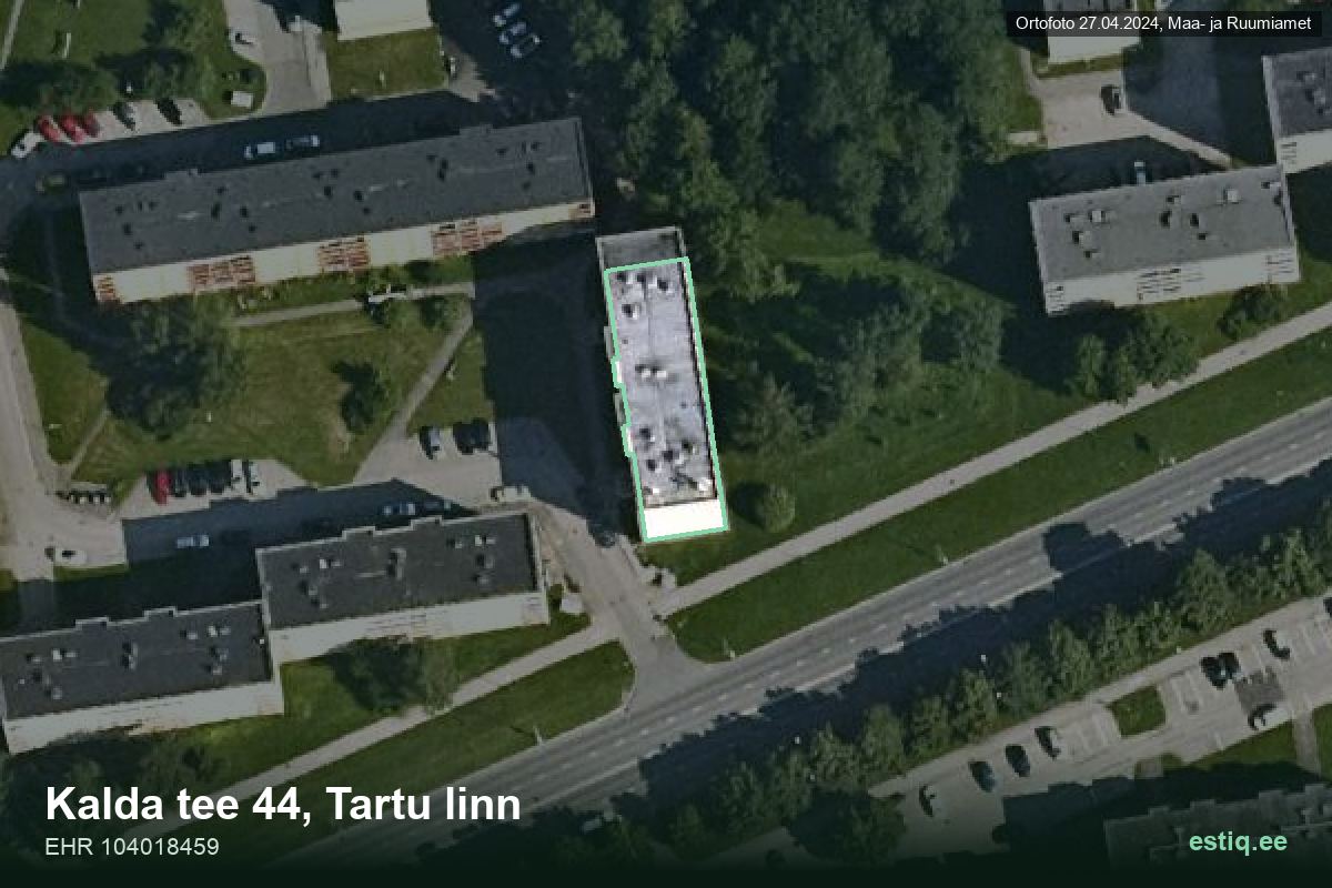 Kalda tee 44, Tartu – hoone aerofoto, kontuur ehitisregistri (EHR) andmetest